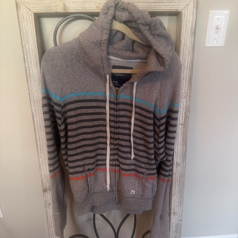 American Eagle Outfitters Gray Striped Hoodie